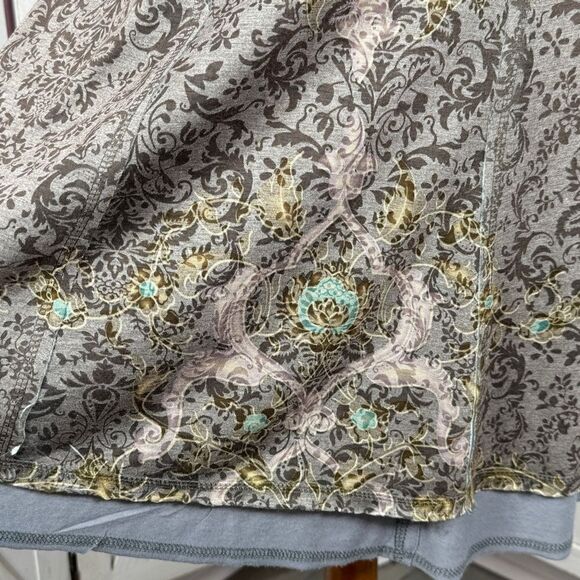 Zoe D Tiered Layer Damask Print Knit A Line Skirt Grey Pink Small Y2K Boho - Picture 7 of 12